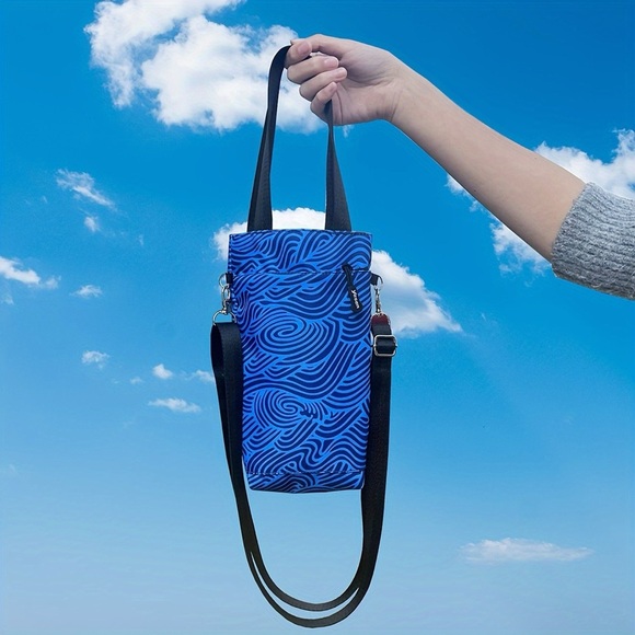 Blue Water Bottle Tote Bag with Adjustable Strap and Zipper Closure - Picture 1 of 7